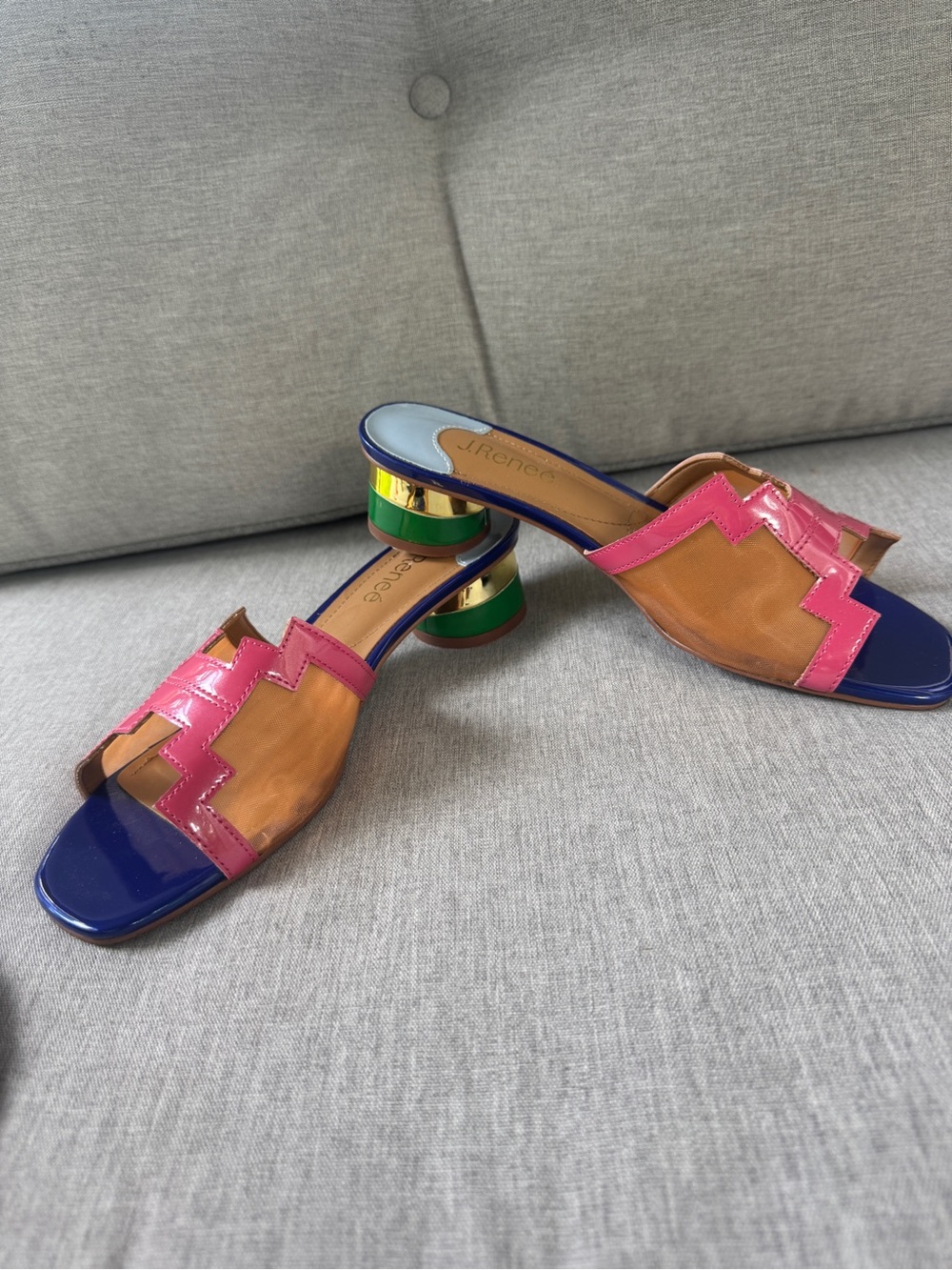 J.Renee Multicolor Slide Sandals in Blue, Orange & Pink - Picture 3 of 3